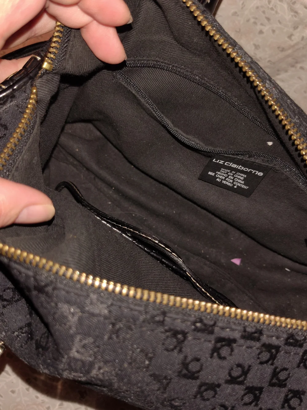 Black Logo-Patterned Leather Trim Men’s Bag - Liz Claiborne
